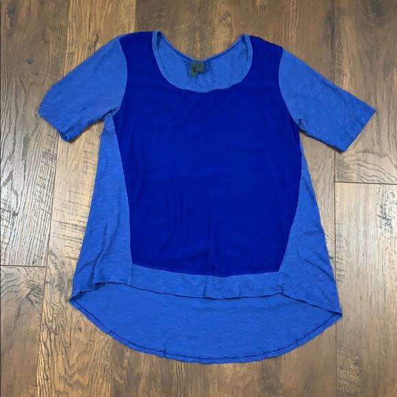 Anthropologie Left of Center Royal Blue Slubby Seamed T-Shirt - Picture 1 of 6